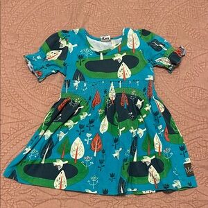 Matilda Jane Teal Kids Dress with Green and Navy Woodland Print